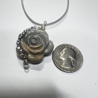 Carved Jasper Rose Pendant with Crystal Accent