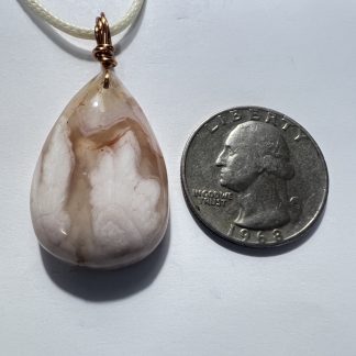 Flower Agate Pendant – Copper Wrapped on Cream Cord