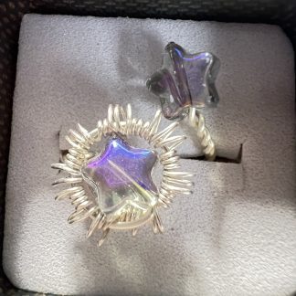 Iridescent Star Glass Wire-Wrapped Ring