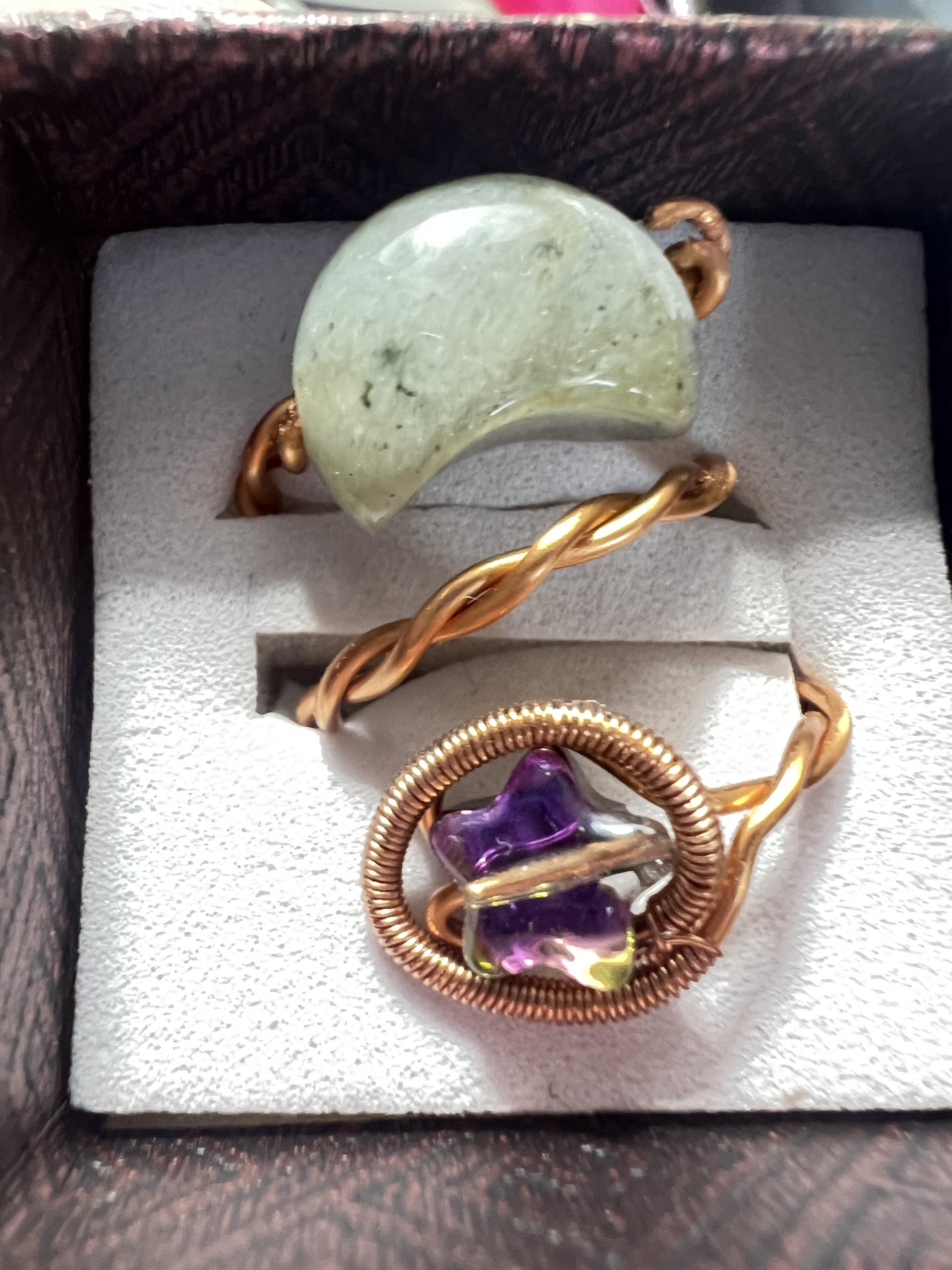 Labradorite Crescent & Iridescent Star Ring