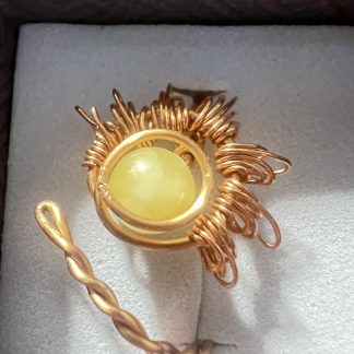 Yellow Calcite Sunburst Adjustable Wire-Wrapped Ring