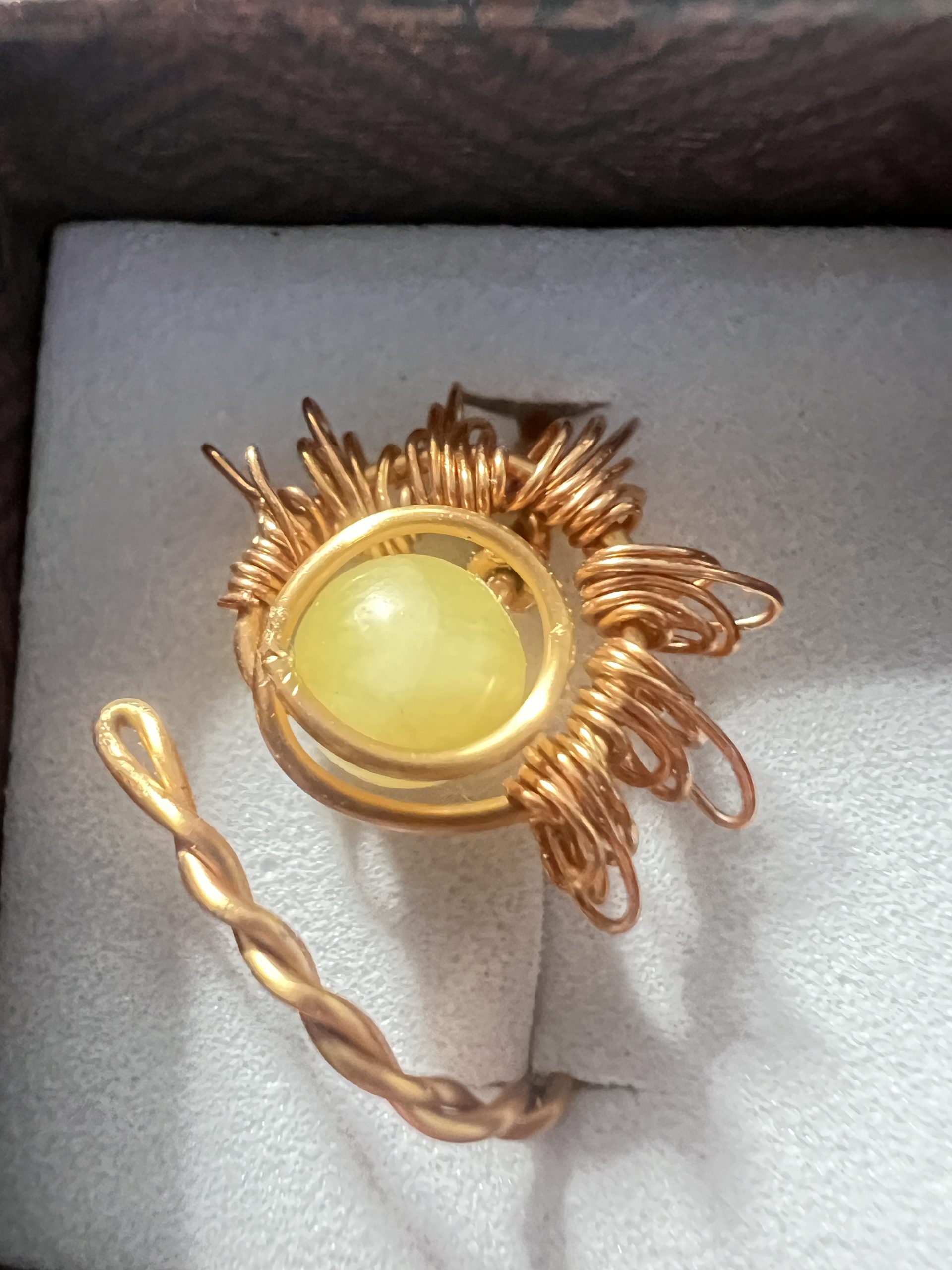 Yellow Calcite Sunburst Adjustable Wire-Wrapped Ring