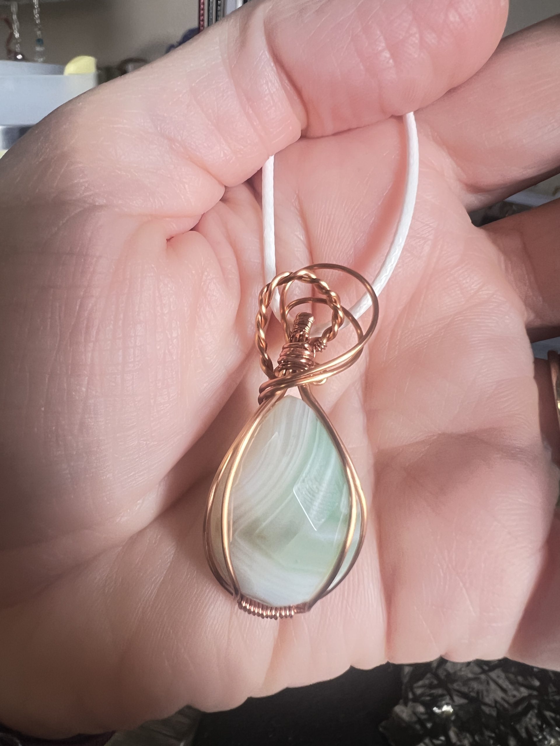 Green Banded Agate Wire-Wrapped Pendant