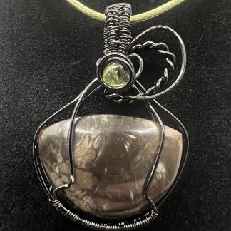 Peacock Feather Stone with Peridot Accent Pendant