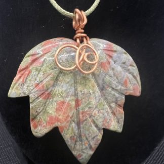 Unakite Leaf with Copper Wire Pendant