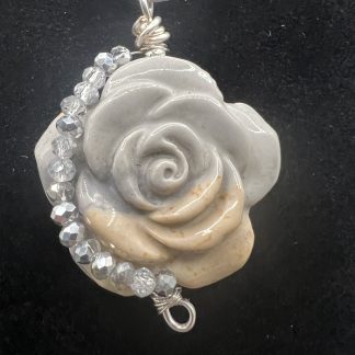 Carved Jasper Rose Pendant with Labradorite Accent Beads