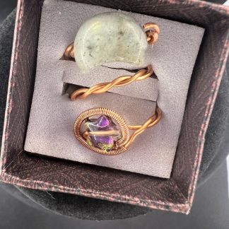 Labradorite Crescent Moon & Iridescent Star Ring