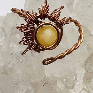 Yellow Calcite Sunburst Adjustable Wire-Wrapped Ring
