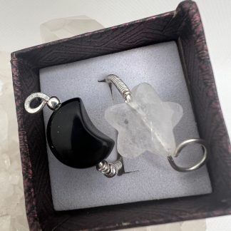 Black Onyx Moon and Clear Crystal Star Adjustable Wrap Ring