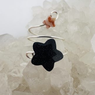 Blue Sandstone Star Adjustable Wrap with Mini Agate Accent Ring