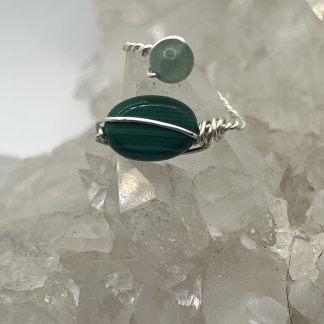 Malachite Oval and Green Adventurine Adjustable Ring