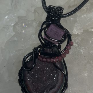 Druzy Agate with Raw Ruby Cube and Ruby Bead Accents Pendant