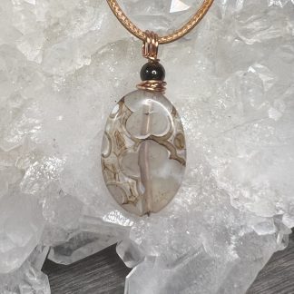 Fossil Coral Oval with Tigers Eye Accent Pendant