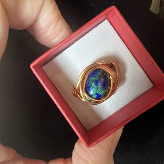 Azurite-Malachite Statement Ring in Copper Wire
