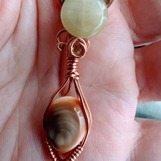 Shiva Eye Shell Pendant with Citrine and Green Accent in Copper