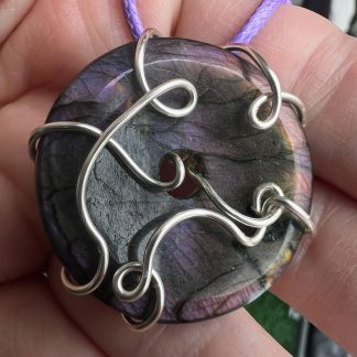 Mystic Violet Labradorite Donut Pendant in Silver