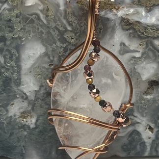Clear Quartz Artisan Pendant with Copper Beaded Detail