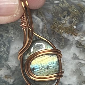 Golden Flash Labradorite Pendant in Copper Wire